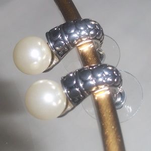 Pearl Studded Silver Cobra Earrings